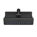 Hub rozdzielacz MH4PU na zacisk do biurka monitora 4x USB-A - czarny