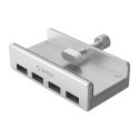 Hub rozdzielacz MH4PU na zacisk do biurka monitora 4x USB-A - srebrny