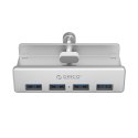 Hub rozdzielacz MH4PU na zacisk do biurka monitora 4x USB-A - srebrny