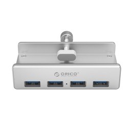 Hub rozdzielacz MH4PU na zacisk do biurka monitora 4x USB-A - srebrny