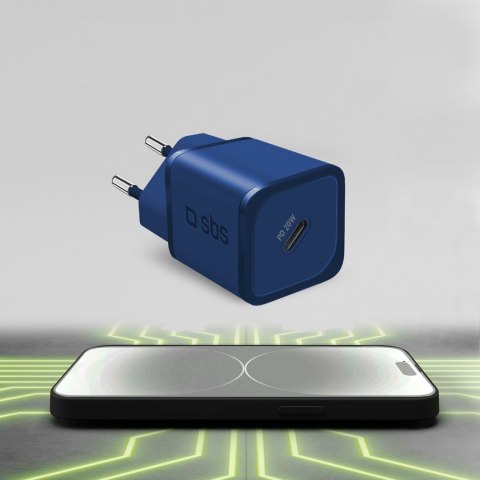Ładowarka sieciowa GaN z Power Delivery 20W - niebieska