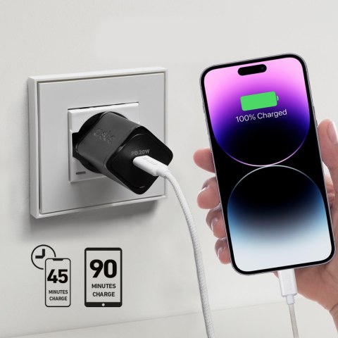 Ładowarka sieciowa Power Delivery GaN USB-C 20W - czarna