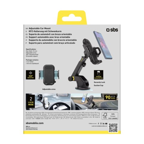 Uchwyt samochodowy na smartfona teleskopowy z przyssawką - czarny