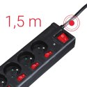 Listwa antyprzepięciowa z wyłącznikami 6 gniazd 1.4m - czarna