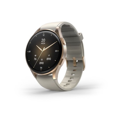 Smartwatch Hama 8900 GPS AMOLED 1.32'' z beżowym paskiem silikonowym - złoty