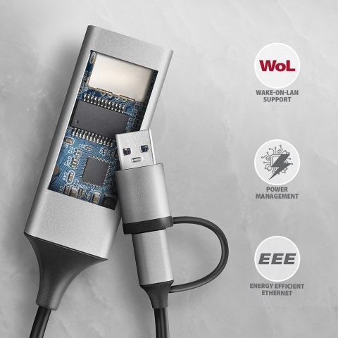 AXAGON ADE-TXCA Compact aluminum USB 3.2 Gen 1 Gigabit Ethernet 10/100/1000Mbit adapter with automatic installation, Nintendo Sw