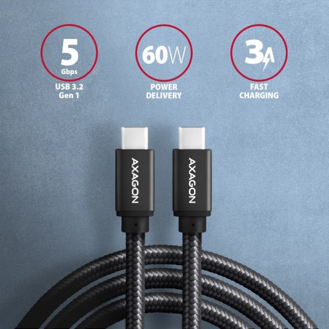 AXAGON Data and charging USB 3.2 Gen 1 cable, 1.5 m | BUCM3-CM15AB | USB Type C - USB Type C