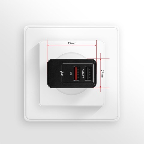 AXAGON Dual wallcharger 240V/2x USB port QC3.0/AFC/FCP and 5V-1.2A, 24W | ACU-QS24