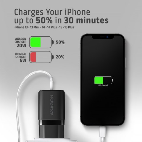 AXAGON Wallcharger 1x port USB-C, PD3.0/PPS/QC4+/AFC/FCP/Apple, 20W | ACU-PD20