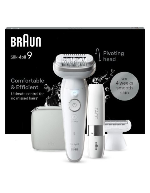 Braun Epilator | SES9-341 Silk-épil 9 | Operating time (max) 50 min | Number of power levels 2 | Wet & Dry | White