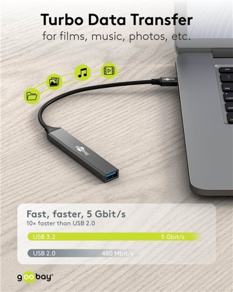 Goobay Slim 4-Port USB Hub, USB-C to USB-A, 5 Gbit/s | 74457