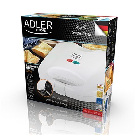 Adler | AD 301 | Opiekacz do kanapek | 750 W | Liczba płyt 1 | Liczba ciastek 2 | Biały