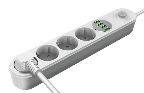 ColorWay CW-CHE44W Gniazdo zasilania 4 wtyki / 4USB, biały, 2m