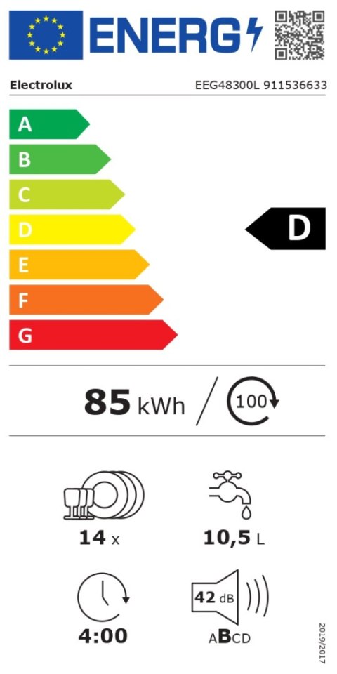 Electrolux | Dishwasher | EEG48300L | Built-in | Width 60 cm | Number of place settings 14 | Number of programs 8 | Energy effic