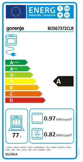 Gorenje Oven | BOS67372CLB | 77 L | Electric | AquaClean | Mechanical control | Steam function | Height 59.5 cm | Width 59.5 cm 