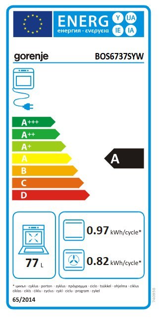 Gorenje Oven | BOS6737SYW | 77 L | Electric | AquaClean | Mechanical control | Steam function | Height 59.5 cm | Width 59.5 cm |