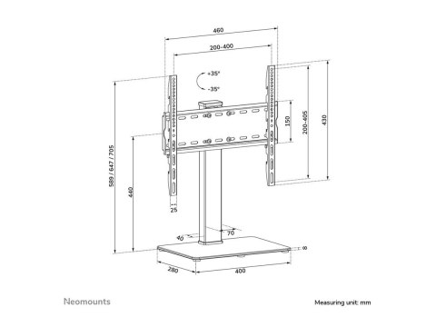 Neomounts DS45-430BL14 TV stand 1 screen - 32-55" - 0-40 kg - VESA 100x100-400x400 - height adjustment 11,6 cm - 70° swivel - bl