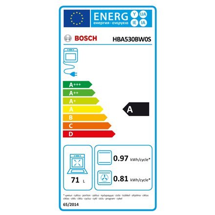 Bosch | HBA530BW0S | Piekarnik | 71 L | A | Wielofunkcyjny | EcoClean | Przyciski | Wysokość 60 cm | Szerokość 60 cm | Biały