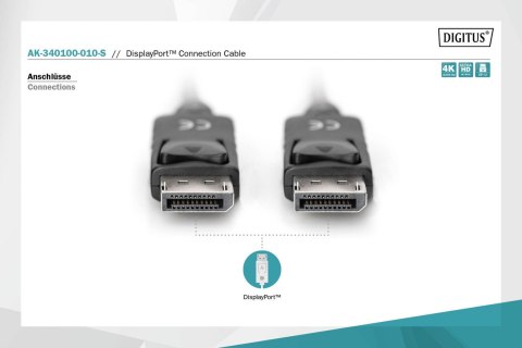 Digitus | Kabel DisplayPort | Męski | 20-pinowy DisplayPort | Męski | 20-pinowy DisplayPort | 1 m | Czarny