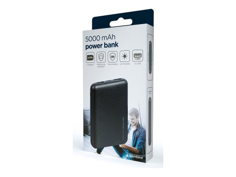 Gembird | PB05-02 | Power Bank | 5000 mAh | 2 x USB-AF | Czarny