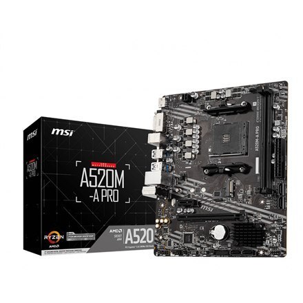 MSI | A520M-A PRO | Rodzina procesorów AMD | Gniazdo procesora AM4 | DDR4 | Gniazda pamięci 2 | Liczba złączy SATA | Chipset AMD