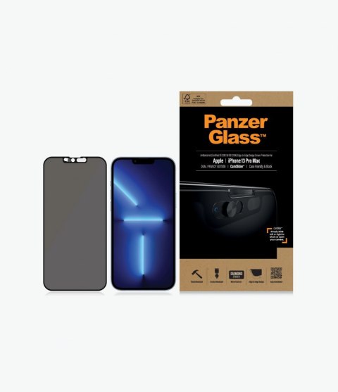 PanzerGlass | Ochraniacz ekranu - szkło - z filtrem prywatności | Apple iPhone 13 Pro Max | Szkło hartowane | Czarny | Przezrocz