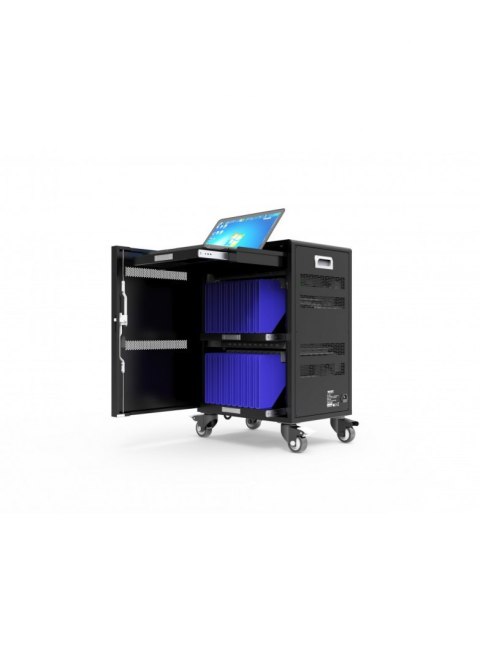 PORT CONNECT | Szafka ładująca 20 tabletów + 1 notebook | 1 wysuwany stojak na notebook 17''; Ochrona przed przepięciami; 3-punk