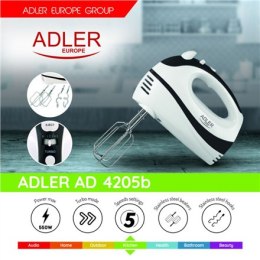 Adler | AD 4205 b | Mikser | Mikser ręczny | 300 W | Liczba prędkości 5 | Tryb Turbo | Biały/czarny