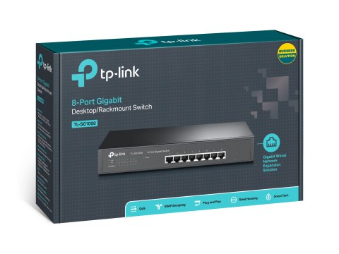 TP-LINK | 8-portowy przełącznik gigabitowy | TL-SG1008 | Niezarządzalny | Do montażu na biurku lub w szafie | Ilość portów 1 Gb/