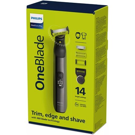 Trymer do włosów, twarzy i ciała Philips QP6551/15 OneBlade Pro | Bezprzewodowy, Mokry i Suchy, 14 Długości Strzyżenia | Czarno-