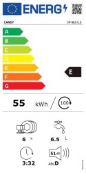 Candy | Zmywarka | 6E51LS | Stół | Szerokość 55 cm | Liczba nakryć 6 | Liczba programów 8 | Klasa efektywności energetycznej E |
