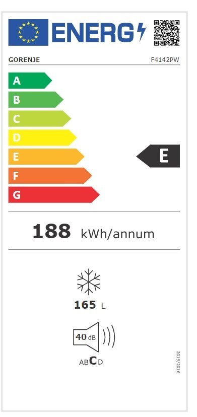 Gorenje | F4142PW | Zamrażarka | Klasa efektywności energetycznej E | Wolnostojąca | Wolnostojąca | Wysokość 143,4 cm | Całkowit