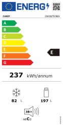 Lodówka Candy | CNCQ2T518EX | Klasa efektywności energetycznej E | Wolnostojąca | Kombi | Wysokość 182,5 cm | System No Frost | 