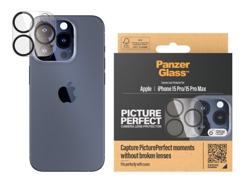 PanzerGlass | PicturePerfect | Ochrona obiektywu | Apple | iPhone 15 Pro/15 Pro Max | Szkło | Czarny