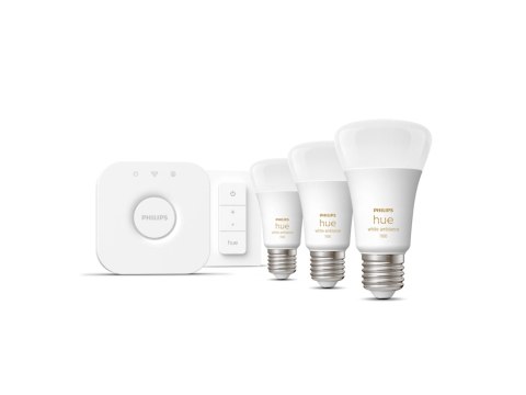 Philips Hue | WA Starter Kit 11W A60 E27 3szt, Bridge, Switch | E27 | 11 W | Ciepła do chłodnej bieli 2200-6500K + 16 milionów k