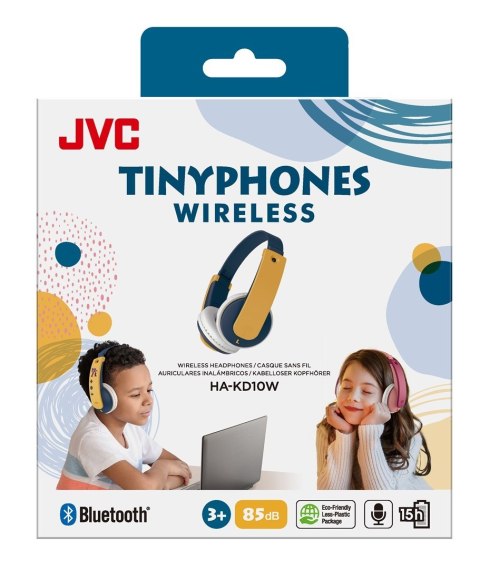 Słuchawki Bluetooth JVC HAKD10WYE dla dzieci, nauszne, żółto-niebieskie, waga 110 g, czas odtwarzania 16 h