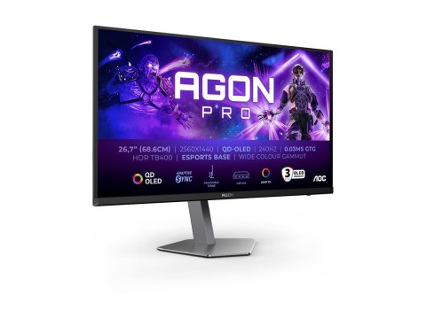 AOC AG276QZD2 | 26,7 " | OLED | QHD | 16:9 | 240 Hz | 0,03 ms | 2560 x 1440 pikseli | 250 cd/m² | Porty HDMI w ilości 2 szt.