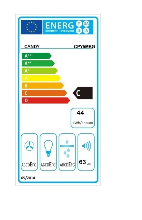 Candy | Okap | CPY5MBG | Okap | Klasa efektywności energetycznej C | Szerokość 52 cm | 298 m³/h | Sterowanie mechaniczne | LED |