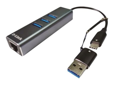 D-Link | Adapter USB-C/USB do Gigabit Ethernet z 3 portami USB 3.0 | DUB-2332