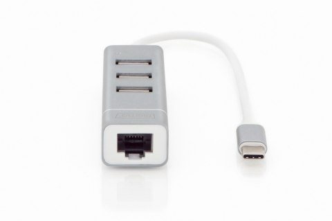 Digitus | 3-portowy koncentrator USB typu C + karta sieciowa Fast Ethernet | DA-70253