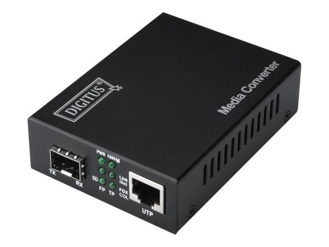 Digitus | Konwerter mediów Gigabit Ethernet, otwarte gniazdo SFP, bez modułu SFP | DN-82130 | SFP | port 10/100/1000 Mb/s