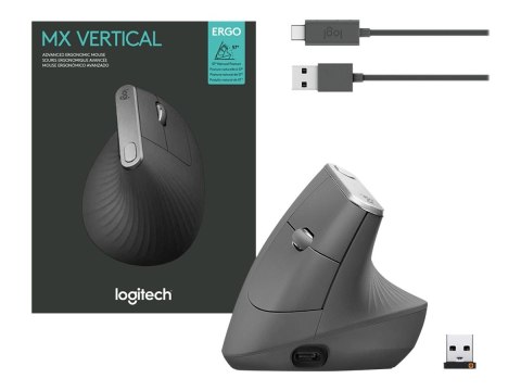 Logitech | Ergonomiczna mysz | MX VERTICAL | Bezprzewodowa | USB, Bluetooth | Grafitowa