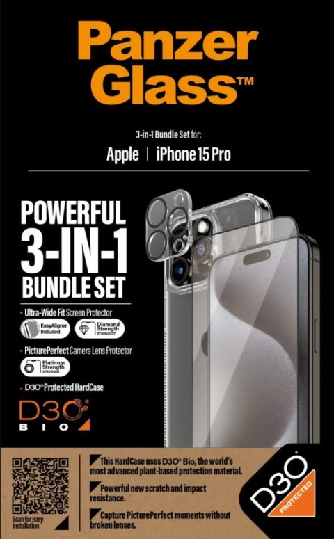 PanzerGlass | Panzerglass 3-w-1 Pack | iPhone | iPhone 15 Pro | Clear | PicturePerfect Camera Lens Protector, etui HardCase komp