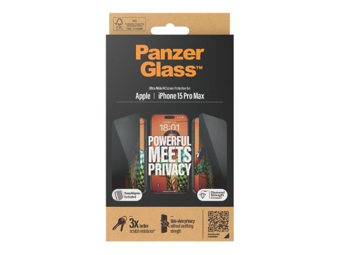 PanzerGlass | Privacy Screen Protector | Apple | iPhone 15 Pro Max | Tempered glass | Black | Ultra-Wide Fit W. Easyaligner