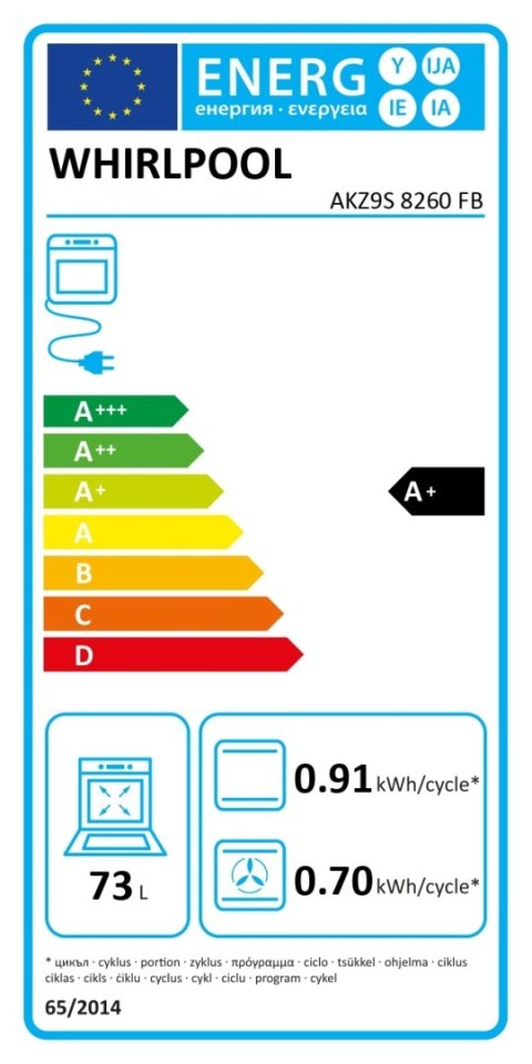 Piekarnik Whirlpool | AKZ9S 8260 FB | 73 L | Elektryczny | Hydrolityczny | Elektroniczny | Funkcja pary | Konwekcja | Wysokość 5