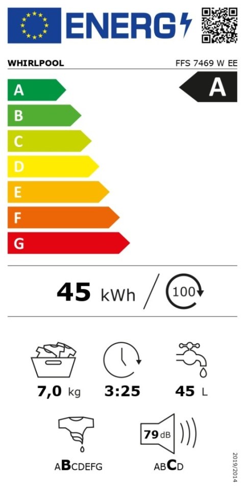 Pralka Whirlpool | FFS 7469 W EE | Klasa efektywności energetycznej A | Ładowana od frontu | Pojemność prania 7 kg | 1400 obr/mi