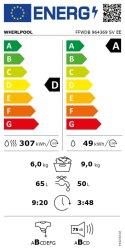 Pralka Whirlpool z suszarką | FFWDB 964369 SV EE | Klasa efektywności energetycznej A/D | Ładowana od frontu | Pojemność prania 