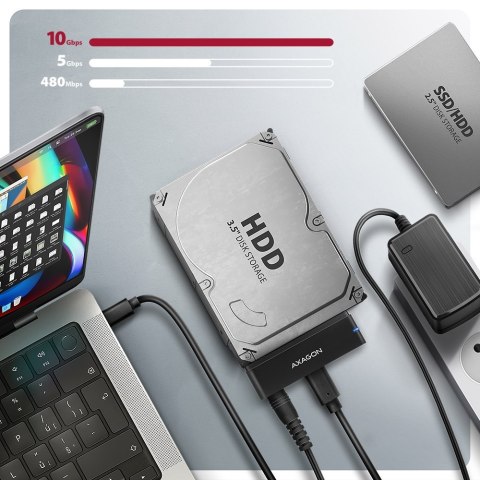 Adapter AXAGON ADSA-FPX USB-C 10Gbps - SATA 6G 2,5"/3,5" SSD/HDD FAST PORT X z zasilaczem sieciowym. | AXAGON