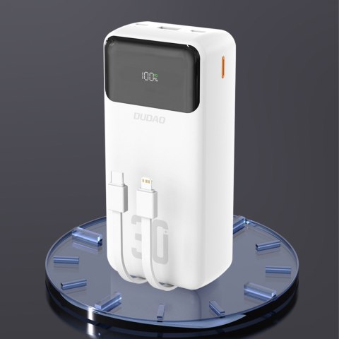 Powerbank 30000mAh z wbudowanymi kablami PD 22.5W - biały