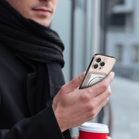 Powerbank K28 10000mAh z MagSafe z metalową obudową i podstawką PD 22.5W - srebrny